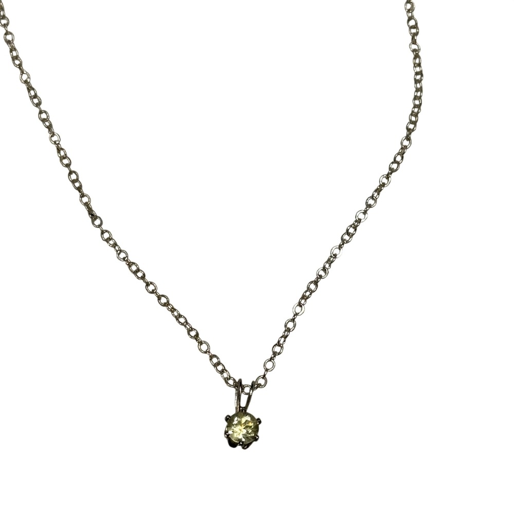 Silver Tone Round Cut Champagne Yellow Gemstone Solitaire Pendant Necklace